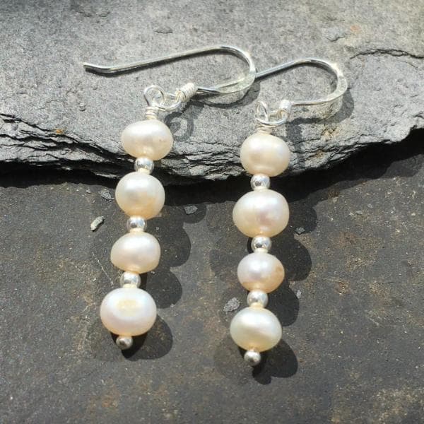 Pearl And Silver Bead Earrings