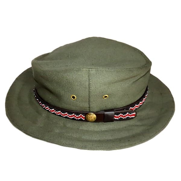 Classic Bush Hat with Beaded Leather Band - Green