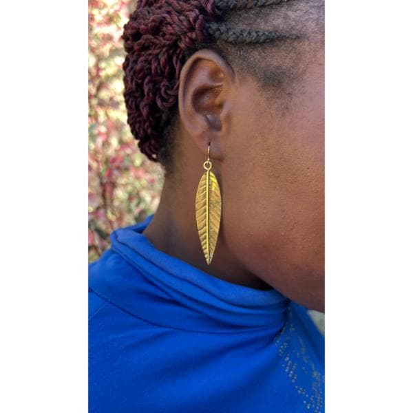 Brass Earring - Leaf long