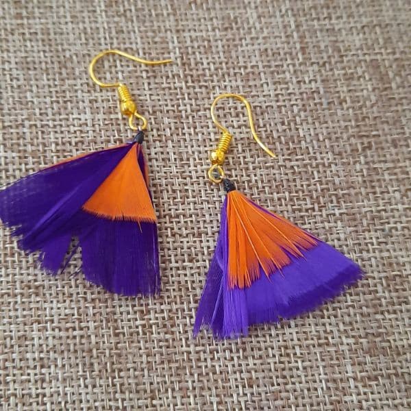 Feather Earrings - Orange & Purple