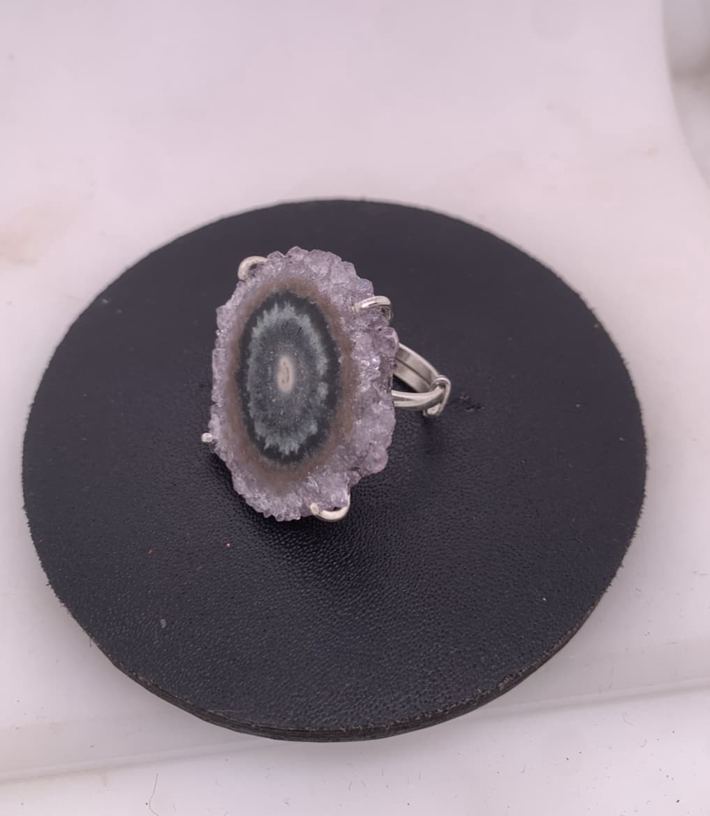 S.S Amethyst Rock Crystal Agate claw set adjustable ring