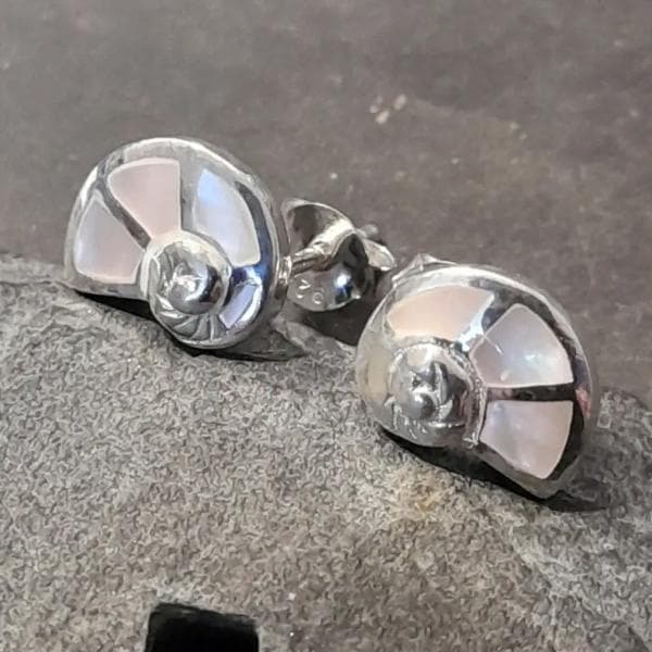 Spiral Shell, Mother Of Pearl Inset 9X8mm Stud Earrings
