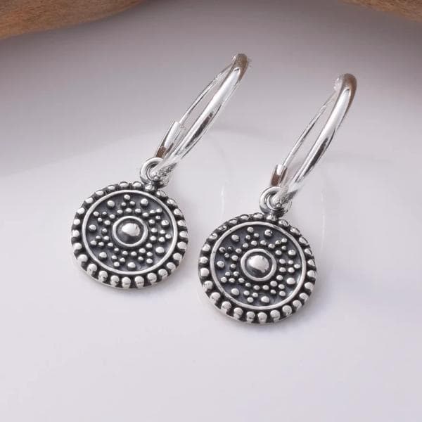 925 Silver Mandala And Hoop Earrings E717