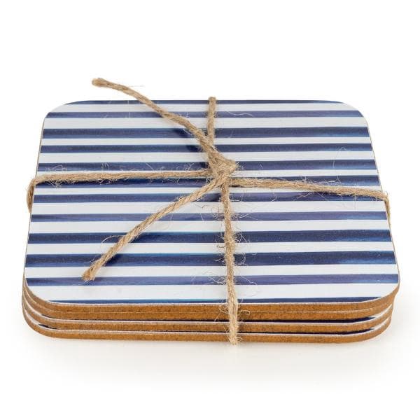 Jeff Banks Set Of 4 Coasters – Leafy Stripes Blue