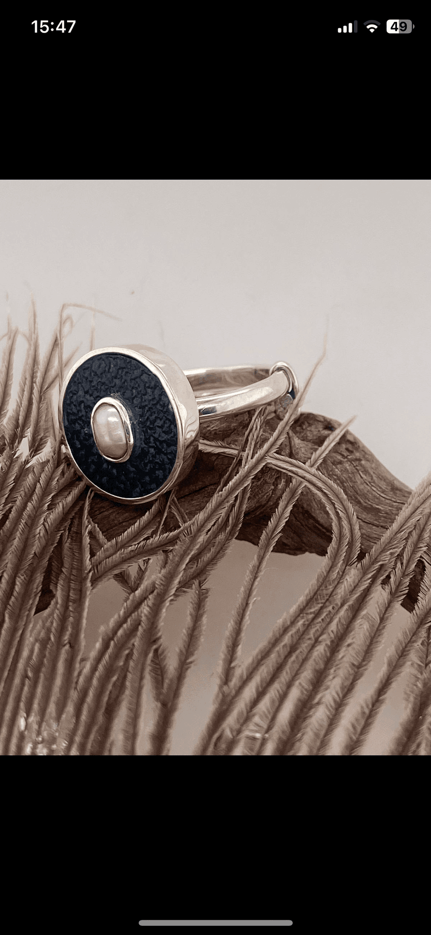 S.S Emu Eggshell adjustable ring set with Pearl