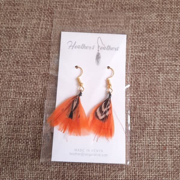 Feather Earrings - Orange & Brown