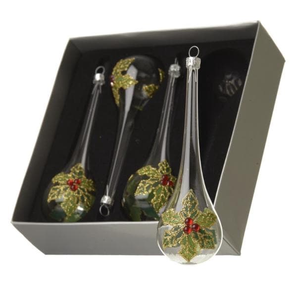 Hanging Glass Droplet W/Holly Deco DDG011SC